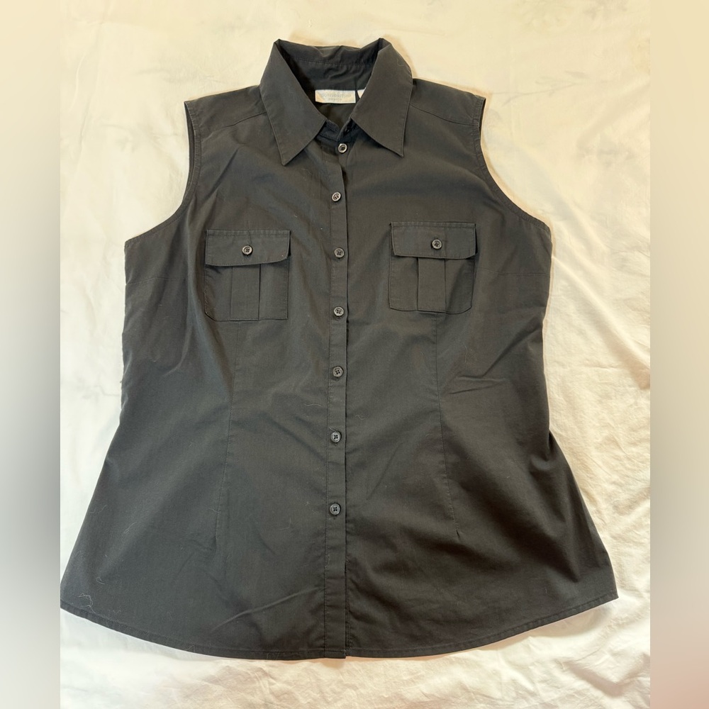 Sleeveless Button-Front Black Utility Shirt - Worthington Large